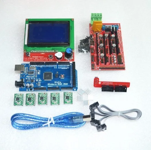  1pcs Mega 2560 R3 + 1pcs RAMPS 1.4 Controller + 5pcs A4988 Stepper Driver Module +1pcs 12864 controller for 3D Printer kit 