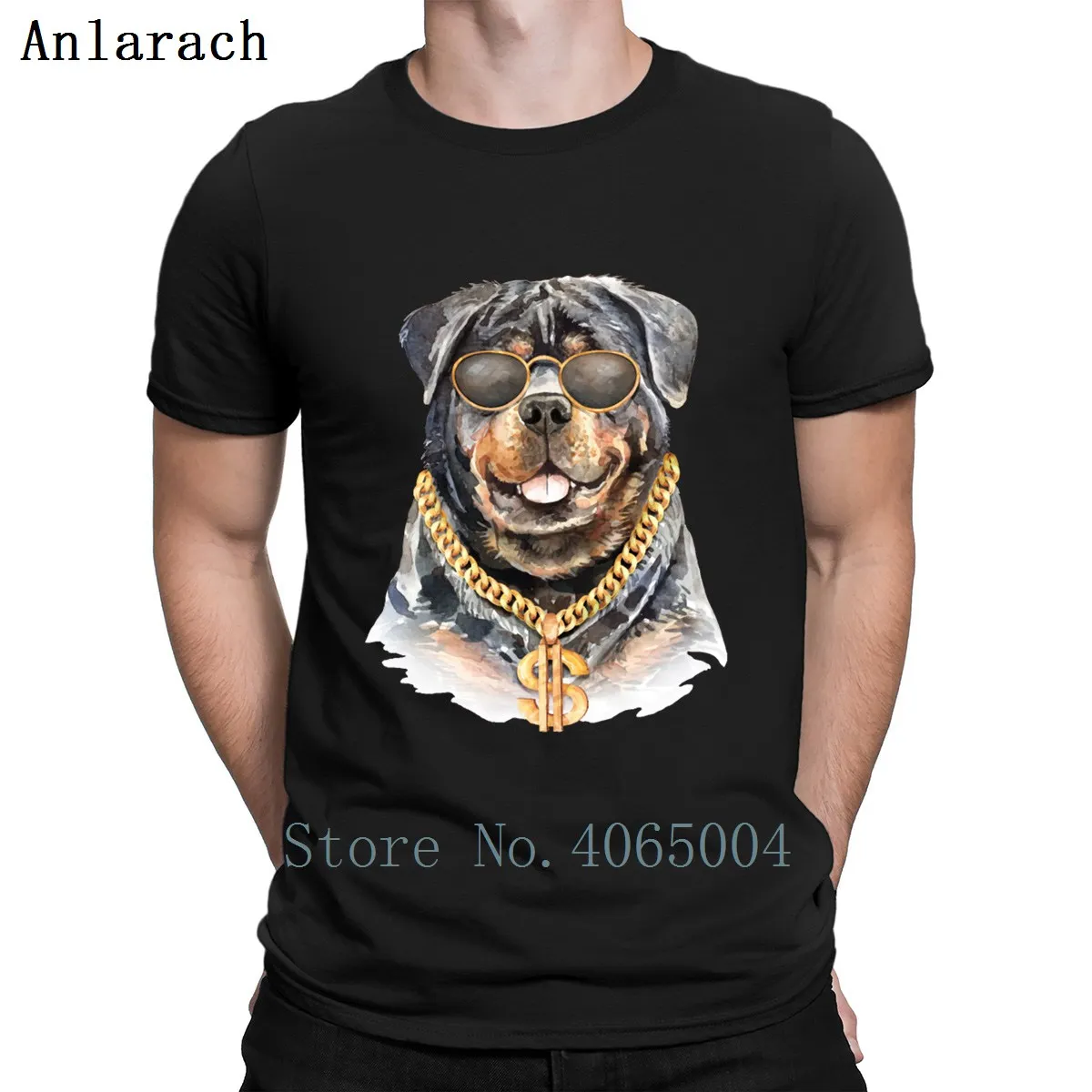 

Rottweiler Dog Watercolor With Chain T Shirt Cotton Interesting Family Breathable Summer O-Neck Pictures Custom Shirt
