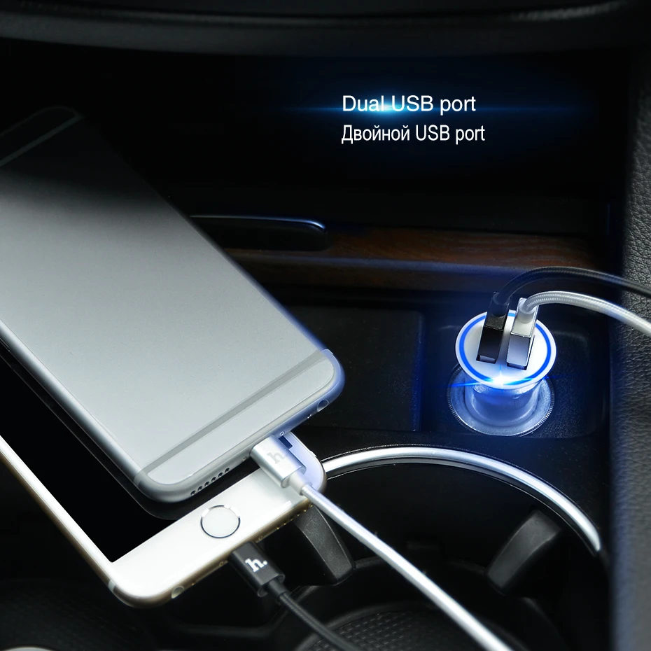 HOCO Мини Автомобильное зарядное устройство с двумя usb-портами для iphone X XS Max XR samsung Xiaomi phone зарядный адаптер 2.4A быстрое автомобильное зарядное устройство универсальное