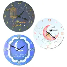 Мусульманский Рамадан ИД Мубарак домашнее украшение электронные безрамные 3D настенные наклеивающиеся на стену часы Наклейка настенные часы