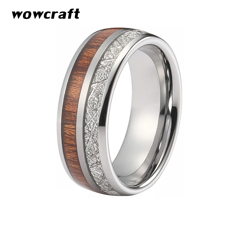 8mm Black Tungsten Carbide Ring for Men Women Wedding Band Real Koa Wood Meteorite Inlay Couple Rings Rose Gold Silver Colors
