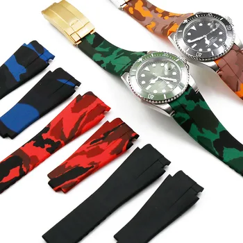 

Camouflage rubber strap men's folding buckle watch accessories for Rolex water ghost Di Tong take 20mm waterproof silicone strap