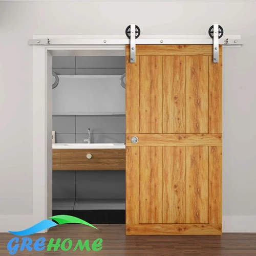 Goedkoop 4.9FT 6FT 6.6FT 6FT Rvs Geborsteld Vintage Spoke Industri euml;le Wiel Schuifdeuren Schuur Houten Deur Interieur Kast Deur keuken