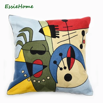 

ESSIE HOME Full Embroidery Chain Embroidery 18" High End Picasso Abstract Paintings Cushion Cover Red Blue Throw Pillow Case