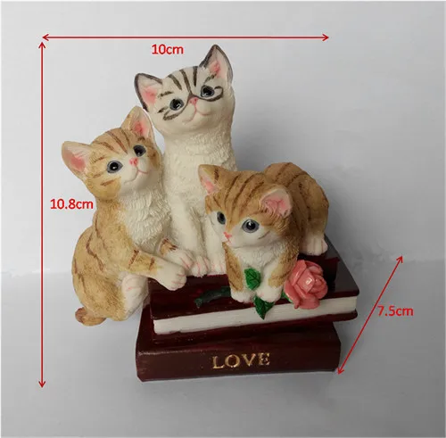 3 Cats on books PVC toys Resin figures home decoration - size