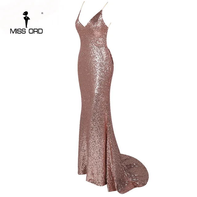 Missord 2019 Sexy halter Bow V-neck  party dress sequin maxi dress FT3995 4