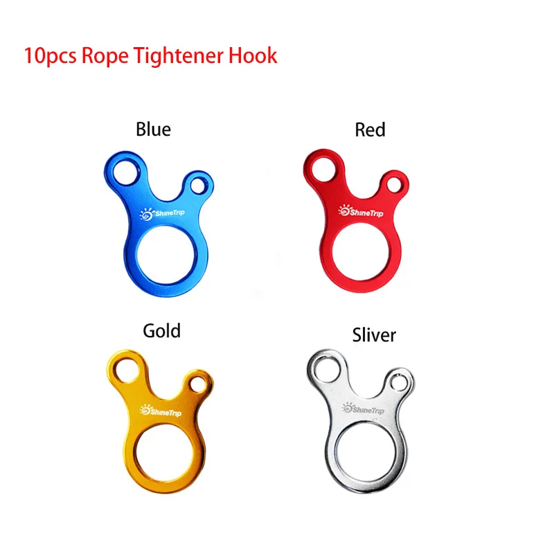 

10pcs Rope Tightener Hook Camping Tent Accessories Outdoor Rope Tightener Carabiner Knot Free Equipment 3 Hole Antislip