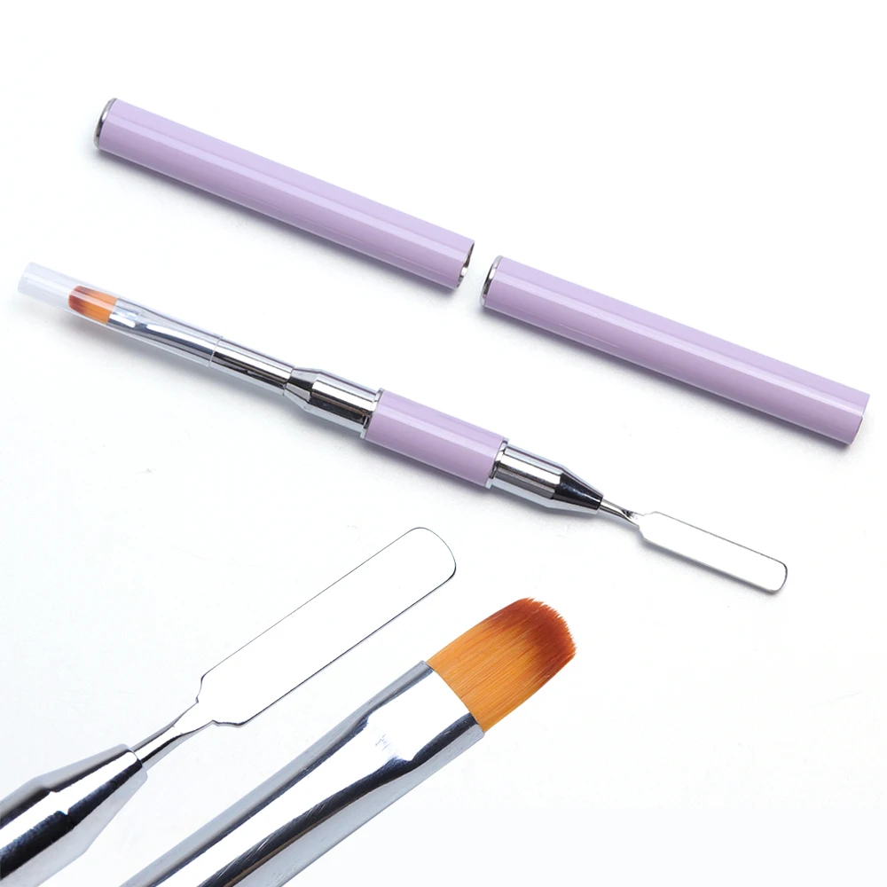

1pcs Double Head UV Poly Gel Nail Brush Acrylic Stainless Steel Extension Drawing Building Pen Color Palette Nail Tools TR064