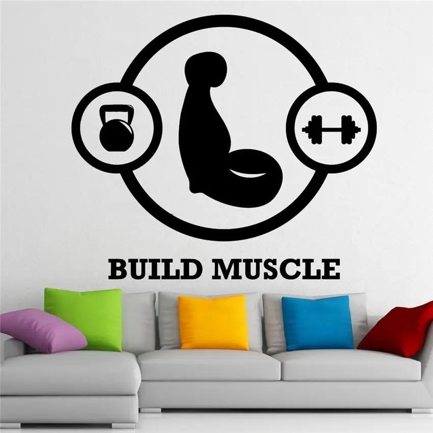 Build Muscle Fitness Club Wall Decal Vinyl Gym Sports Sticker Wall