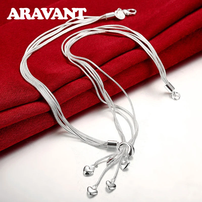 

925 Silver Heart Necklace Chains For Women Wedding Jewelry