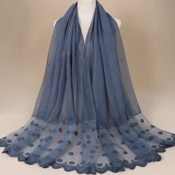 

High quality women polka dot lace scarf bandhnu cotton muslim hijab scarves wraps summer pashmina long shawls 200*95cm