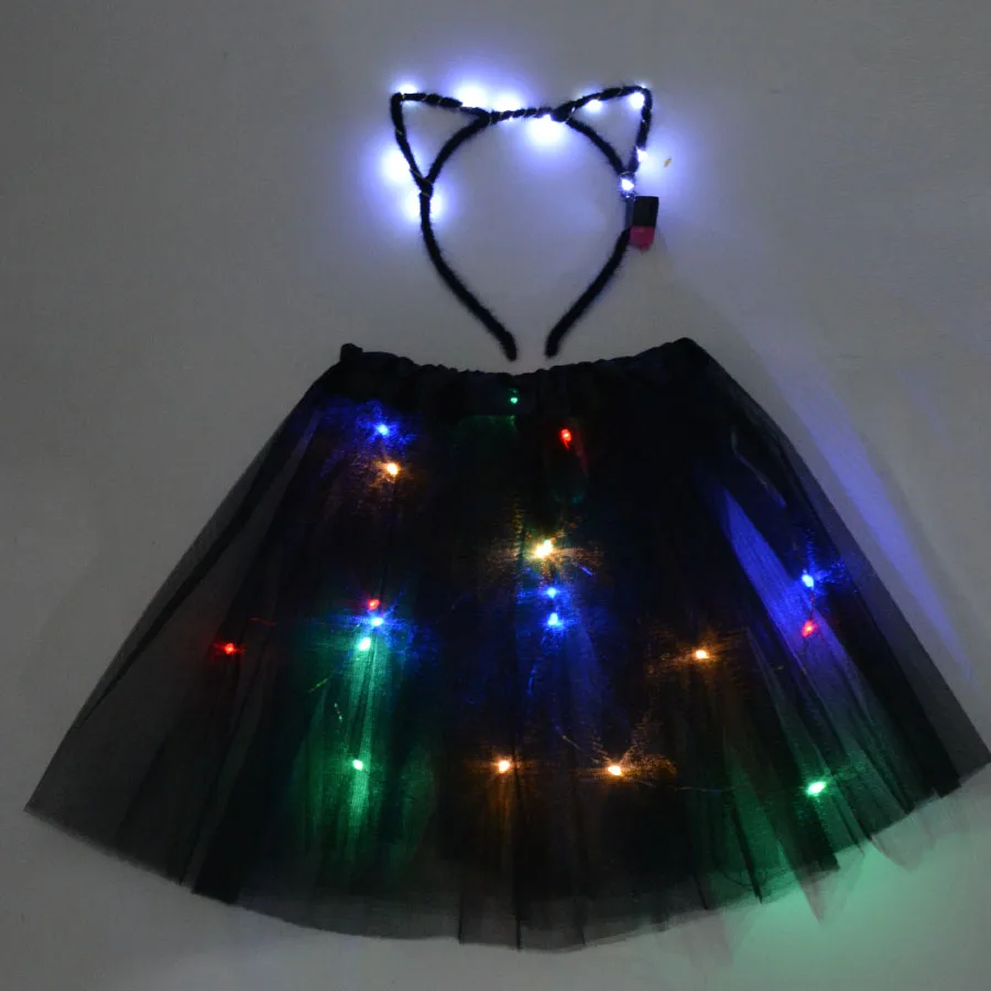 Светодиодный светящийся светильник; платья-пачки для девочек; одежда для детей; повязка на голову для свадебной вечеринки; костюм для костюмированной вечеринки с изображением кота кролика - Цвет: black cat