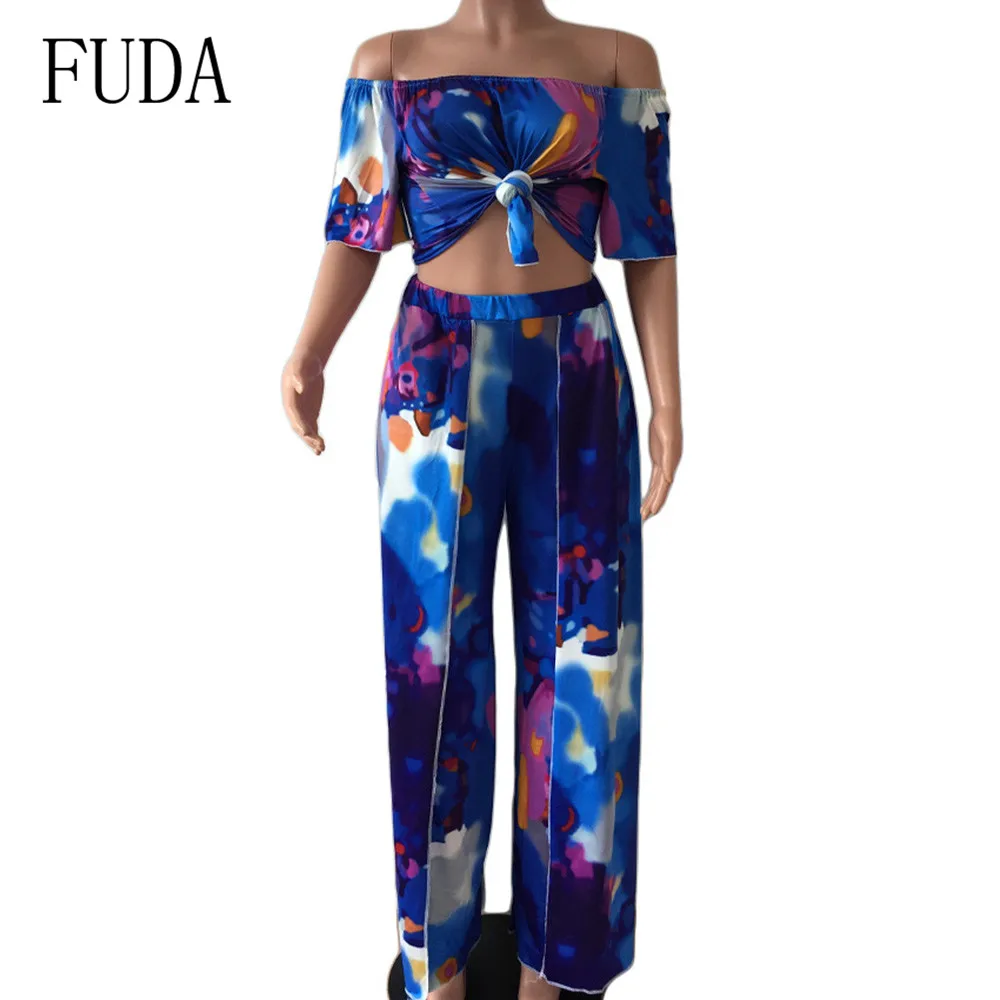 FUDA Tie-dye Printed Pants Sexy Fashion Pants Sets Elegant Off Shoulder Short Sleeve Casual Vintage Playsuits Women Rompers FUDA Tie-dye Printed Pants Sexy Fashion Pants Sets Elegant Off Shoulder Short Sleeve Casual Vintage Playsuits Women Rompers