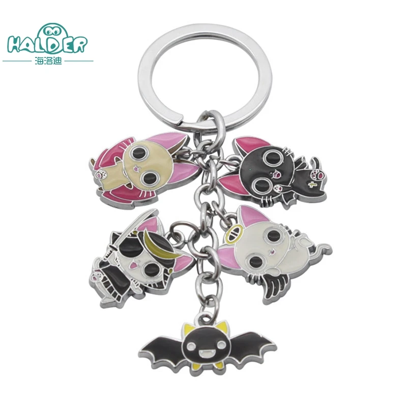 

Halder Japanese Cartoon Animation Nyanpire Vampire Cat Key Chains Five Lovely Colorful Cat Key Trinkets