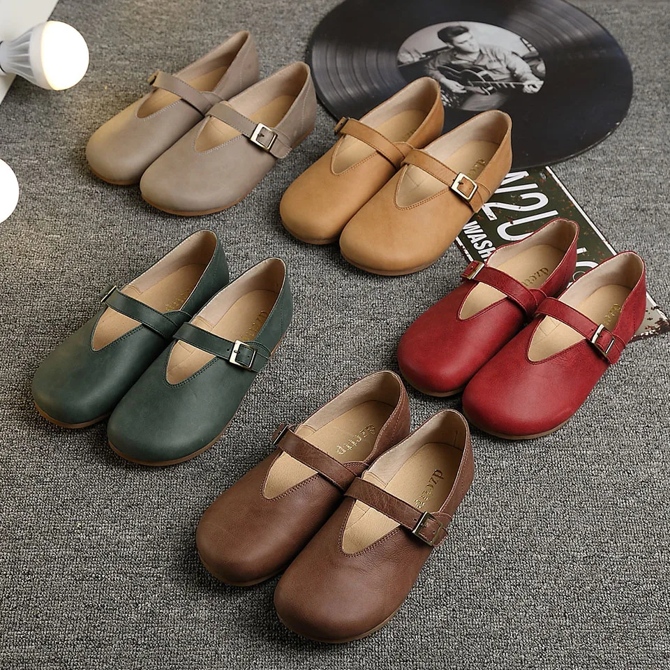 2018 Новые весенние туфли рот, чтобы помочь женская обувь на плоской подошве слой действительно кожа в стиле ретро Сен Департамент женский