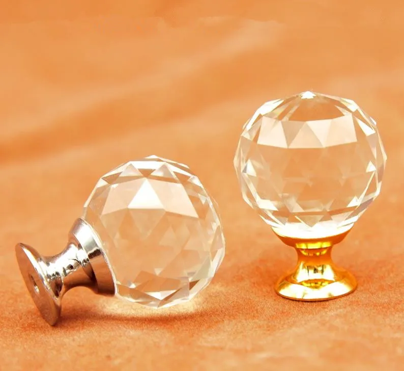 FAST SHIPPING 25mm 20mm 40mm CLEAR CRYSTAL CABINET KNOBS WITH ZINC CHROME Gold BASE CABINET KNOBS