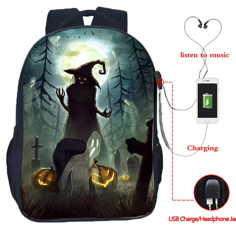 The Nightmare Before Christmas Backpack USB Charging Backpack Jack Skellington School Bag Backpacks Multifunctional Travel Bags - Цвет: 18