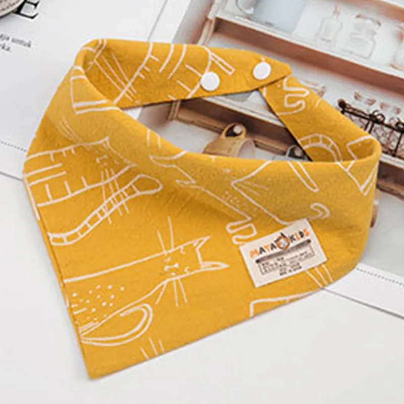 Cotton Linen Triangular Baby Bandana Bibs Cute Cat Pattern Infant Boys Girls Absorbent Burp Cloth for Drooling and Teething Saliva Towel