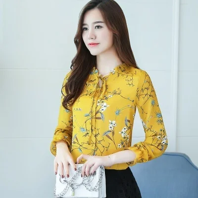 Floral Print Chiffon Blouses Women Autumn Tops And Shirts