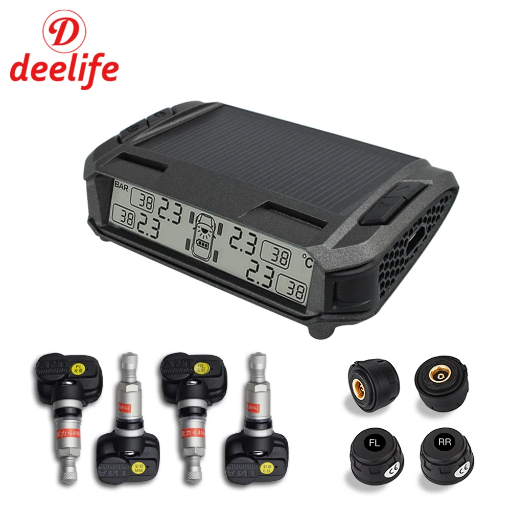 Deelife Solar TPMS Car Tire Pressure Monitoring System 4 Internal / External Sensor Wireless