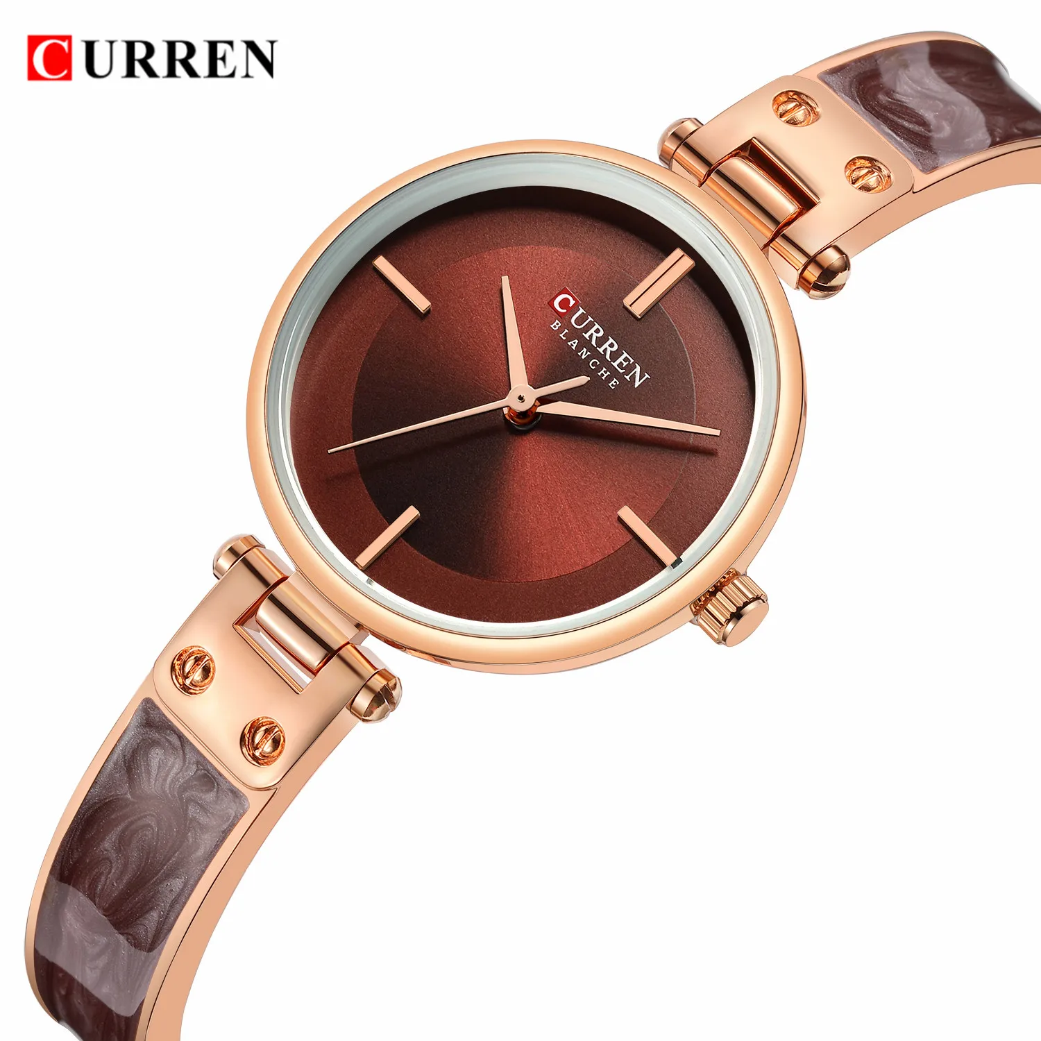 

CURREN Women Watches Elegant Brown Golden Ultra-Thin Simple Quartz Wrist Watch Bracelet Reloj Girls Ladys Clock Relogio Feminino