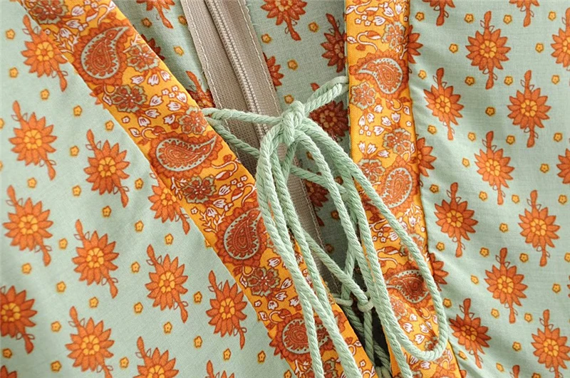 Винтажный шикарный летний женский комбинезон с цветочным принтом и поясом Boho, женский пляжный комбинезон с v-образным вырезом и длинным рукавом и кисточками, боди-топы