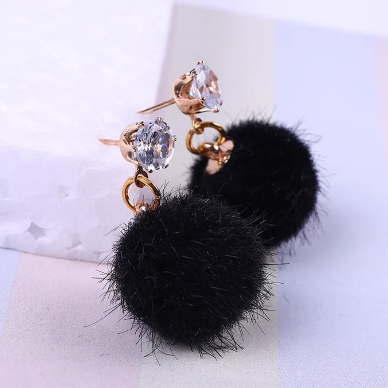 Promotion Temperament Short Drop Earrings for Women Personalized Wild Simple Hair Ball Female Models Earrings