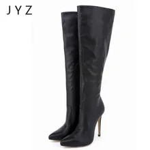 Новые модные женские ботинки вечерние туфли-лодочки на платформе, длина до колен, на высоком каблуке женские туфли с острым носком, размеры 40, 41, 42, aa0916