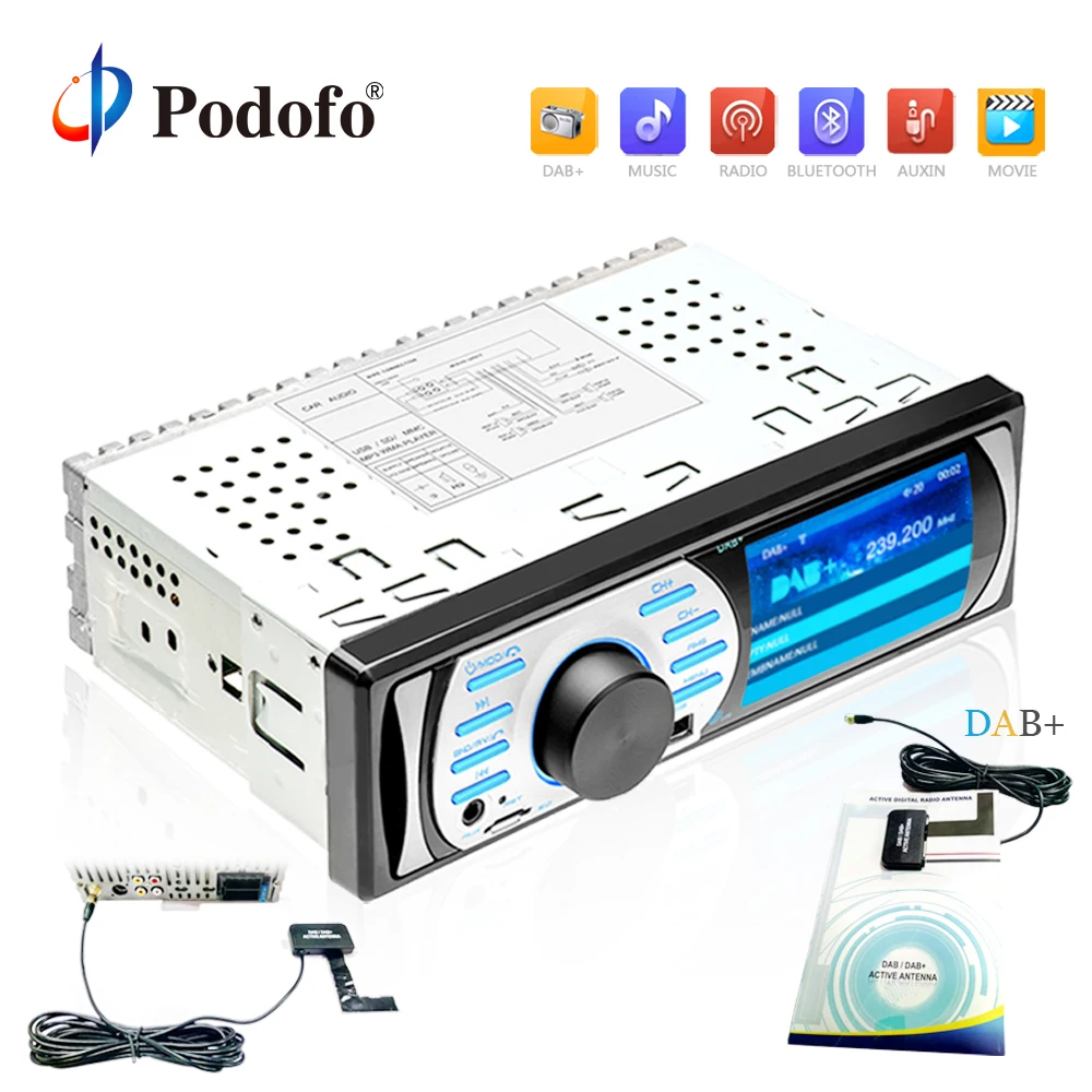 

Podofo Car DAB+Audio Radio AM/FM/Bluetooth/MP3/ 2.5' TFT Display Auto Digital Receiver Build-in Mic Hands-free Car audio Player