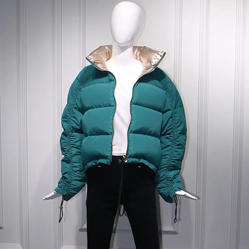 Пуховое пальто, женская зимняя куртка, Женская теплая куртка-пуховик на утином пуху, Двустороннее пальто с воротником-хомутом, верхняя одежда, короткие парки