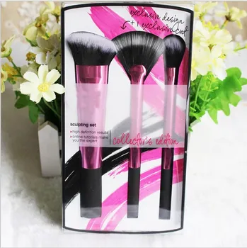 

100pcs/lot Professional Pink 3pcs Makeup Brushes sculpting set Synthetic Hair Portable Brushes Face Foundation+Retail box