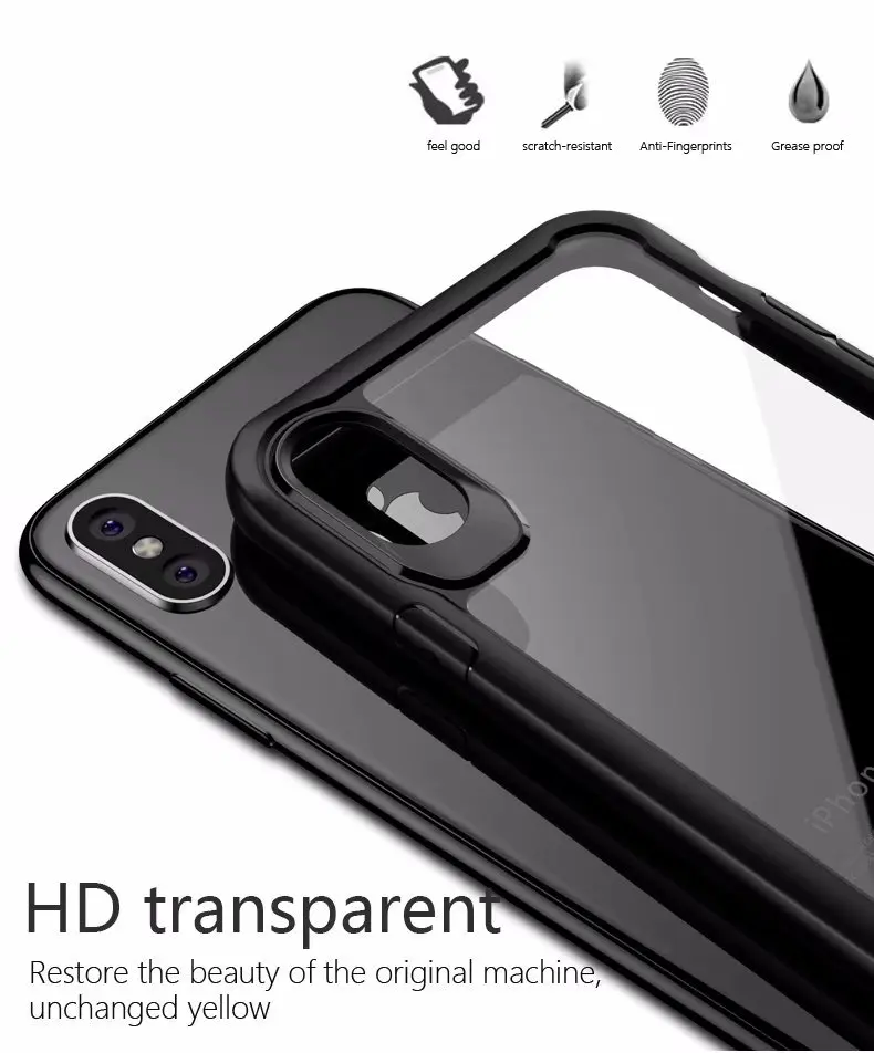 hot black red navy soft and tough TPU Case HD transparent edge reinforcement for iPhone X case full protection |