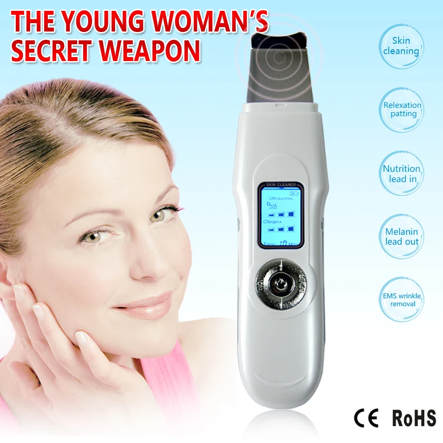 2015 Hot LCD Mini Portable Facial Ultrasonic Face Massager Ion Skin Scrubber Peeling Facial Cleaner Massager