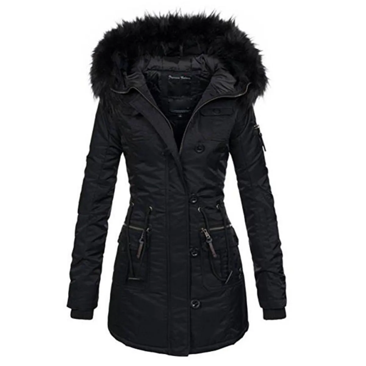 Automne 2018 En Épaissir Long À Femmes De Fourrure Veste Taille Base La Capuchon Chaud Plus Kinikiss Hiver Femelle Mince Noir Dames Coton Manteau Survêtement AvwdAq0