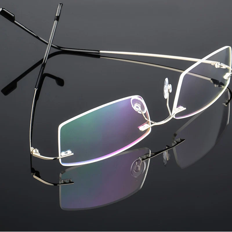 Flexible Memory Titanium Folding Oval Rimless Eyeglasses Frame 