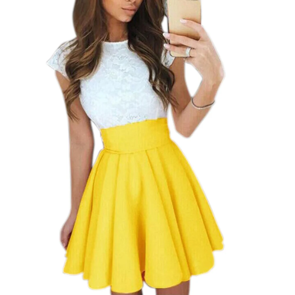Женская плиссированная юбка с высокой талией, облегающая, мини, повседневные, вечерние, короткие юбки XRQ88 - Цвет: Цвет: желтый