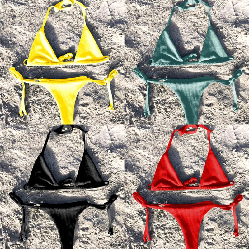 

2018 New Solid Color Bandage Bikini Set Swimsuit Bathing Suit Swimwear