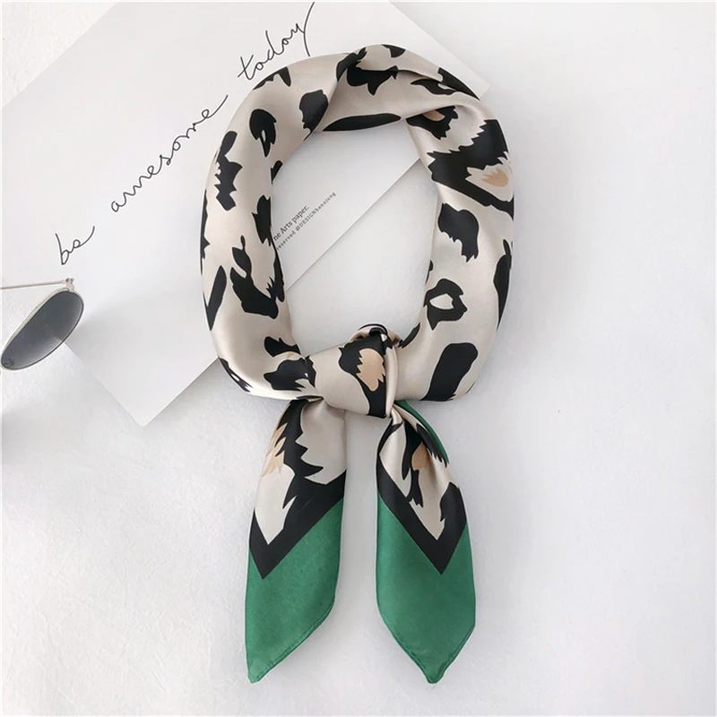 

Luna&Dolphin Fashion Women Square Scarf 70*70 Green Red Leopard Print Chiffon Silk Scarves Office Lady Headband Small Bandana