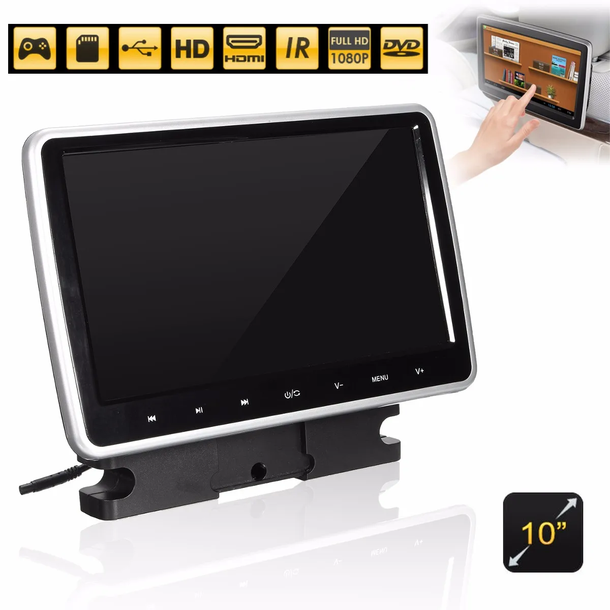 

10 inch Car DVD Player Active HD for Touch Headrest Monitor Game Handle LCD 1024X600 Portable Car DVD Player