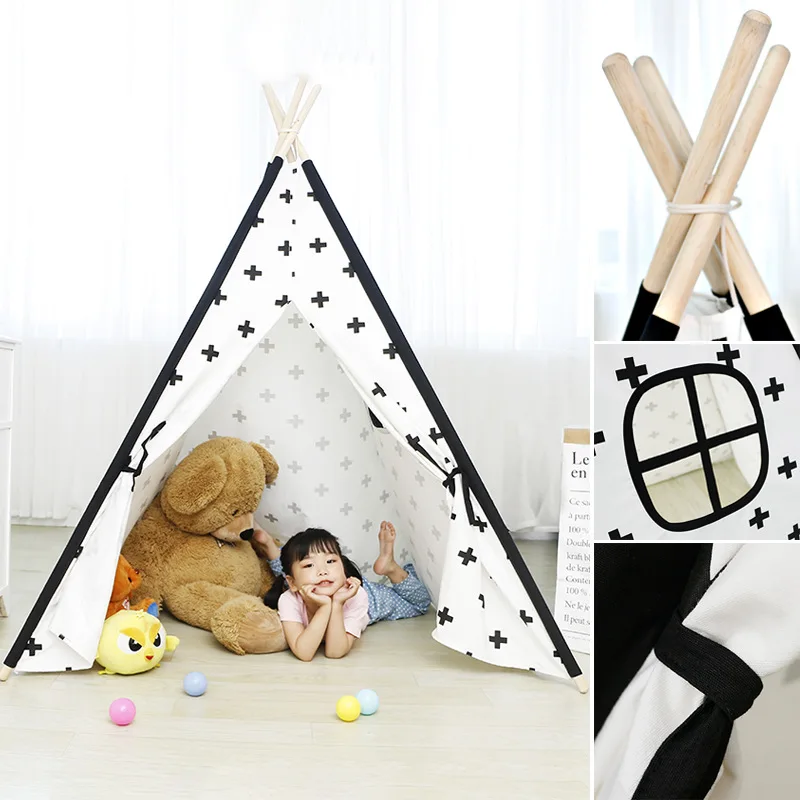 

New Pure Cotton Indian Children's Tent Baby Game House Playhouse for Kids Canvas Triangle Foldable Baby Beach Tent