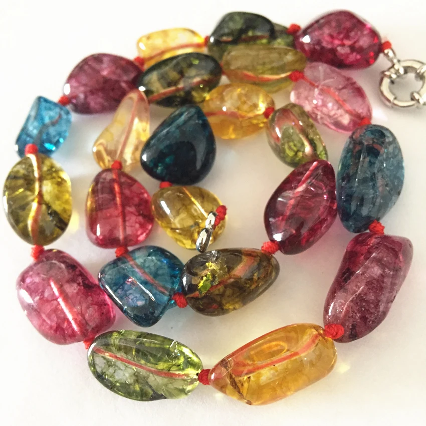 Многоцветный неправильной имитация турмалин камень для женщин делать ожерелье модная одежда Сеть ювелирных 12-16 мм 18 дюймов GE41