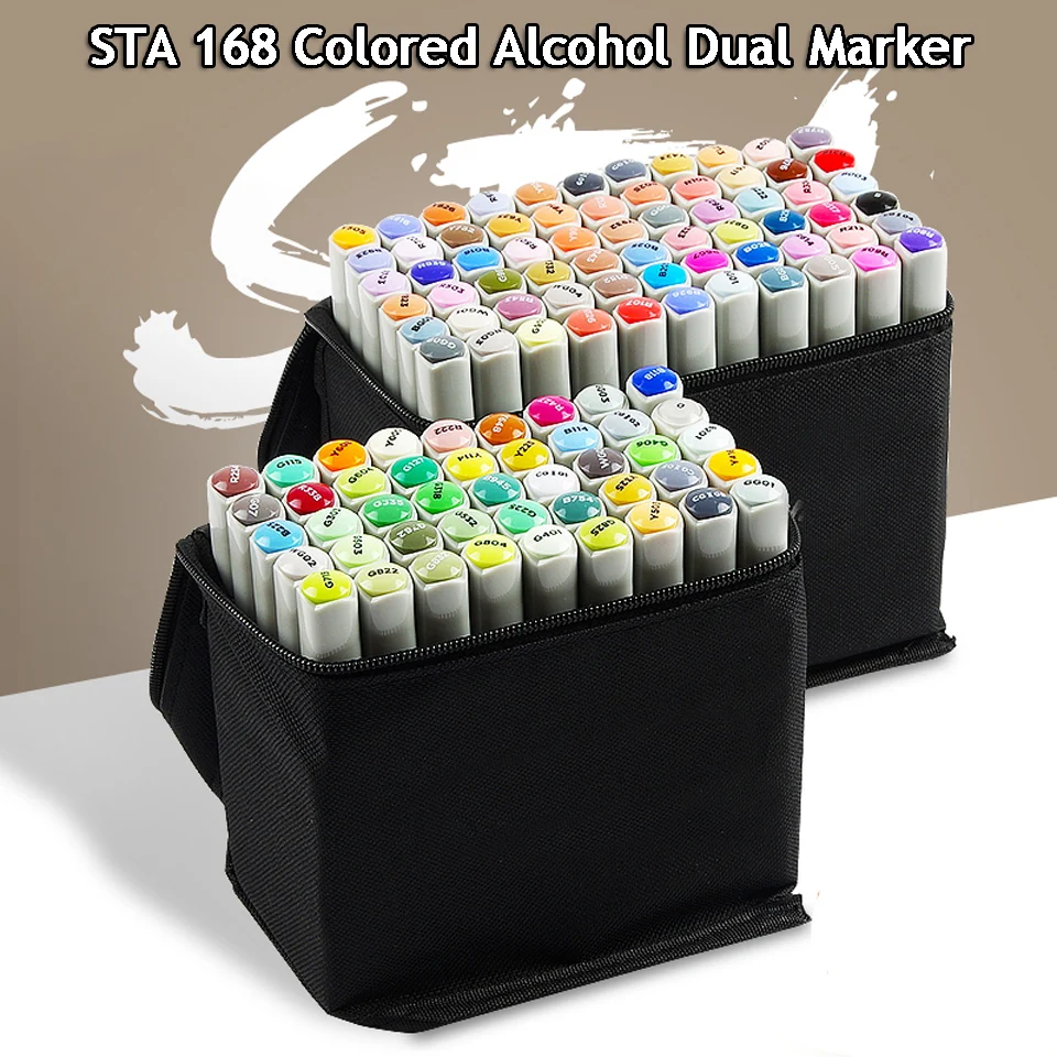 

STA 6801# 168 full Colors Dual Tip Art Permanent Marker Pen Fine and Chisel Nib,Professional Highlighters for Coloring Sketching