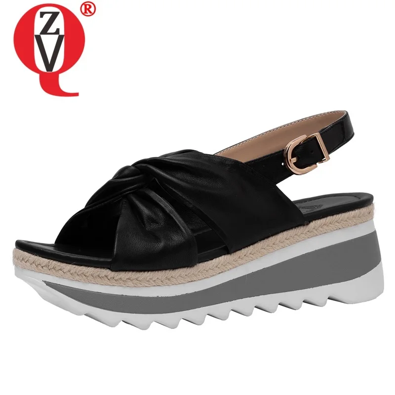 

ZVQ woman shoes 2019 summer newest concise casual high quality sheepskin woman sandals outside mid heels platform buckle shoes