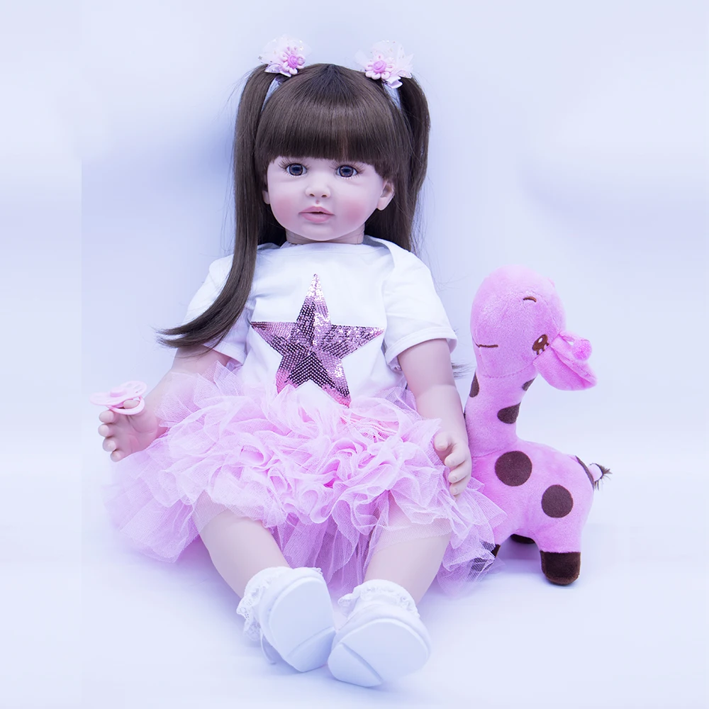 

60cm wear pink skirt Silicone Reborn Baby Doll Toys For Girl Exquisite sweet Princess Toddler Alive Bebe Babies Play House Toy