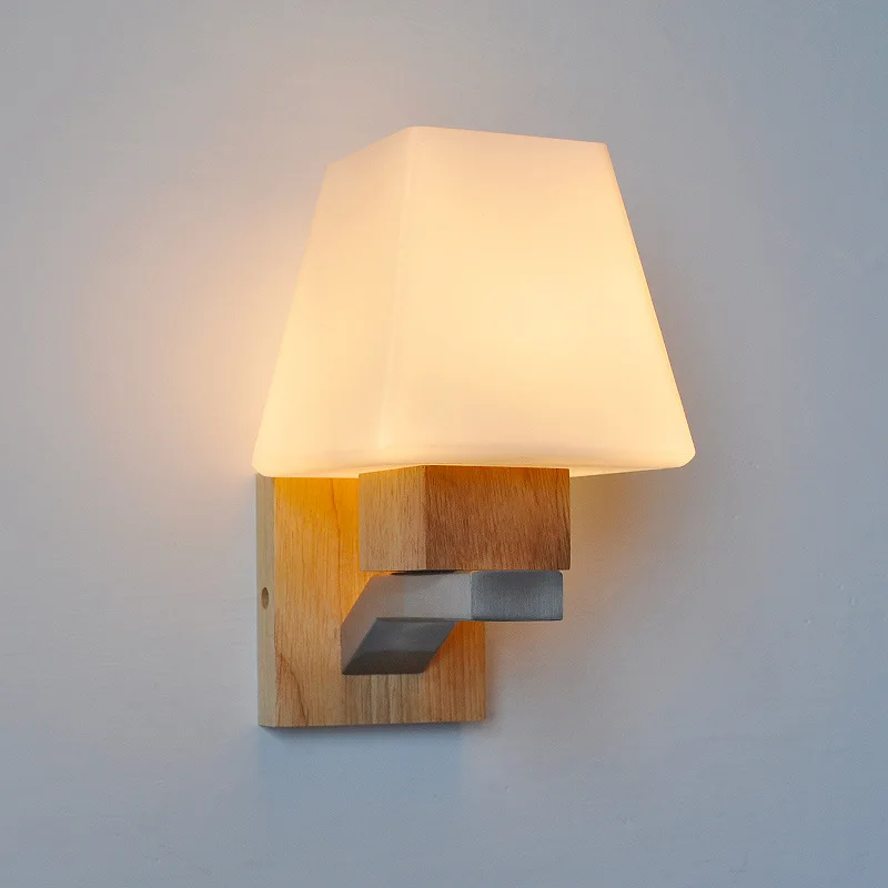 Solid wood square wall lamp wooden bedroom simple corridor hotel wall