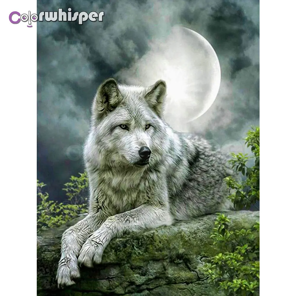 ColorWhisper Daimond картина Полная площадь/круглый животных Луна Алмазная картина с изображением волка Украшенные стразами Вышивка крестом