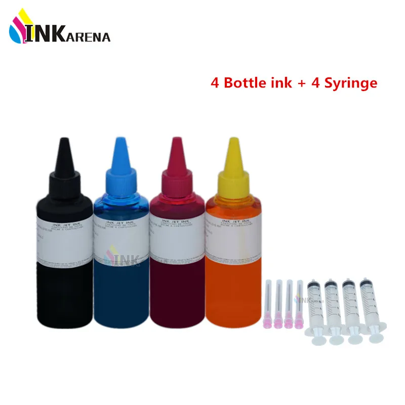 INKARENA 4Pcs 100ml Universal Printer Dye Ink Refill Ink kit Replacement For HP for Canon For