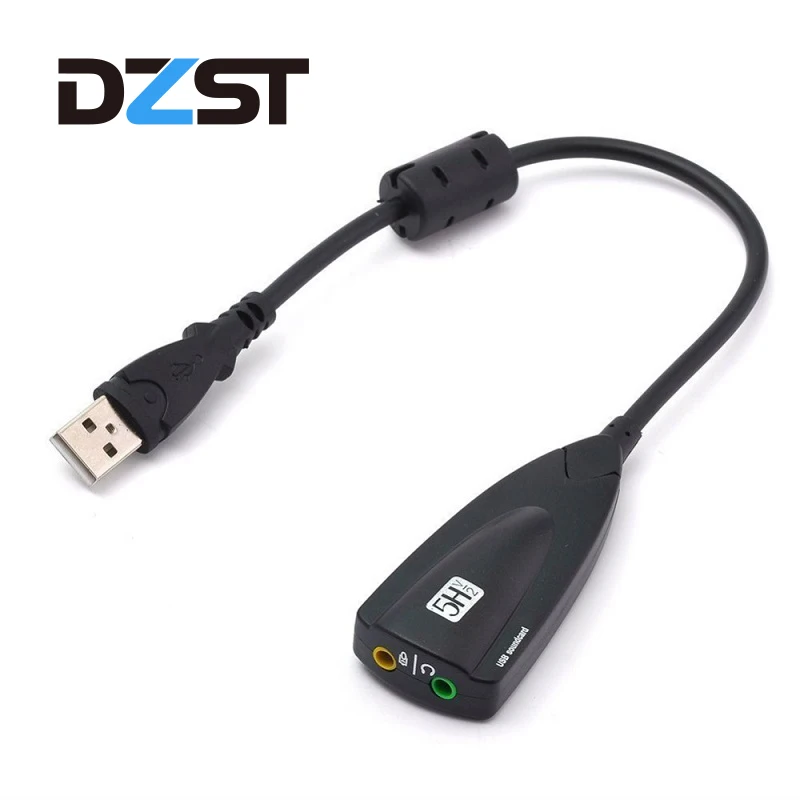

DZLST USB Sound Card 5HV2 External USB 2.0 to 3D Virtual Audio Headset Microphone 7.1 Channel Adapter 3.5mm Jack For Laptop PC