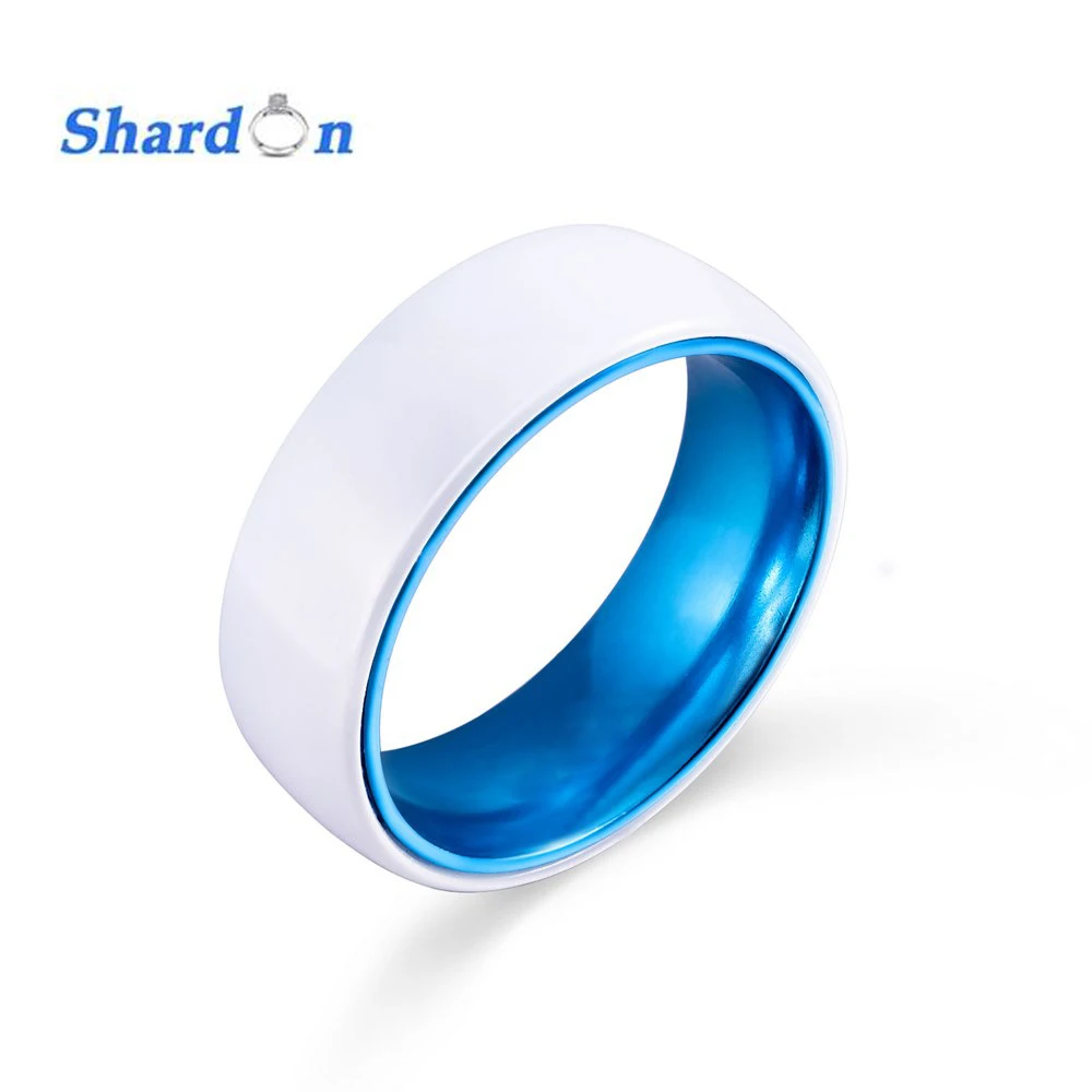 shardon wedding engagement jewelry white domed ceramic wedding band lovers ring engagement rings blue aluminium inlay in rings from jewelry accessories - Ceramic Wedding Rings shardon wedding engagement jewelry white domed ceramic wedding band lovers ring engagement rings blue aluminium inlay in rings from jewelry accessories - Ceramic Wedding Rings