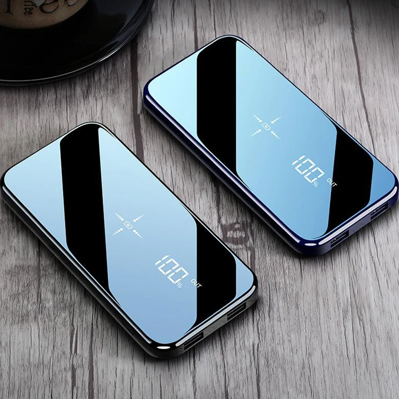

2019 Selling Quick Charge Wireless Power Bank Dual USB Mirror Screen 10000mAh Wireless Charger Powerbank Bateria External Porta